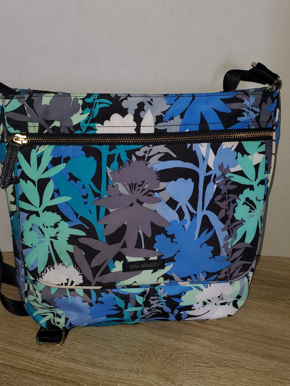 Vera Bradley Black Blue Teal Floral Crossbody Bag